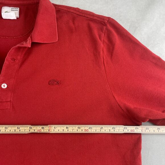 Lacoste Polo Shirt Men 2XL 7 Red Vintage Washed Pique Cotton Crocodile Logo Prep - Picture 4 of 7